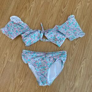 Pink Lily Floral Bikini with Ruffle Detail Sz Medium